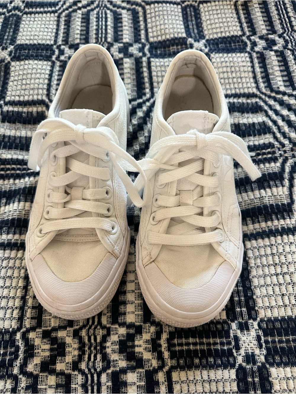 ⚡️ adidas NIZZA TREFOIL SHOES All White Low-Top Canvas Sneakers